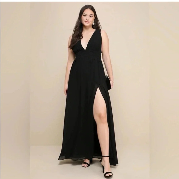 Lulus black heavenly chiffon open slit maxi dress - Picture 5 of 15